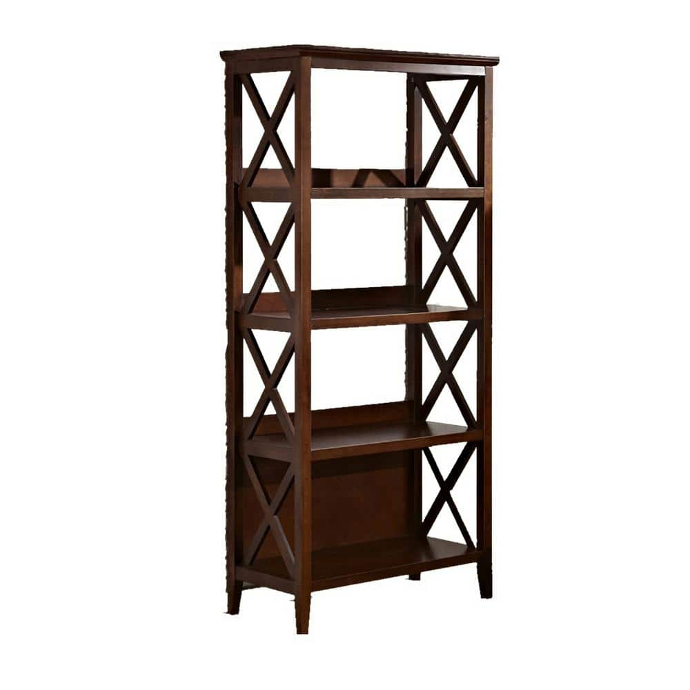 67 in. Walnut Wood 4-Shelf Standard Bookshelf Bookcase with Sturdy ...