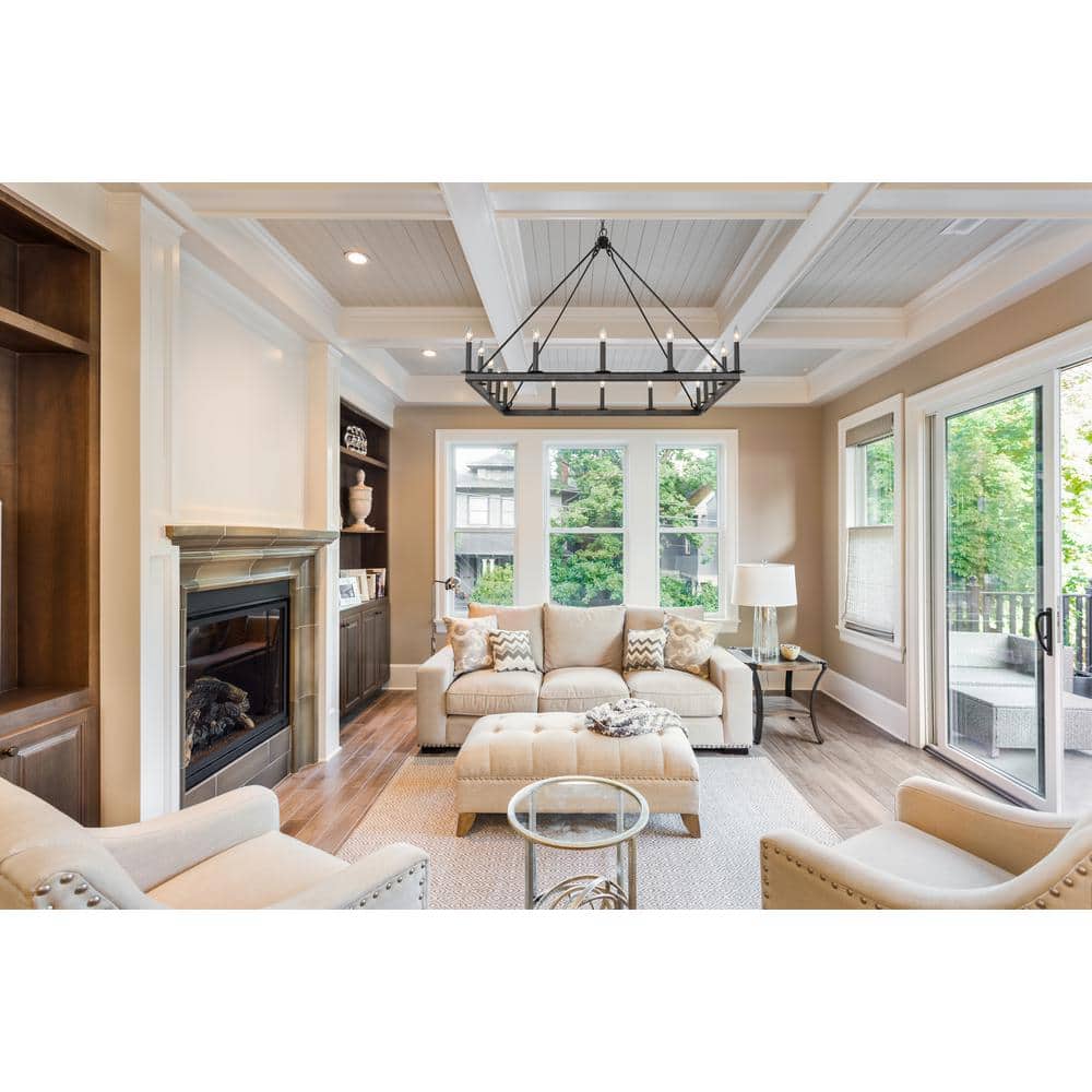 Barclay Square Matte Black 16-Light Candle-Inspired Chandelier