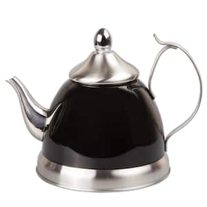 Nobili-Tea 1.0 Qt. Stainless Steel Tea Kettle with Removable Infuser Basket in Filter Black