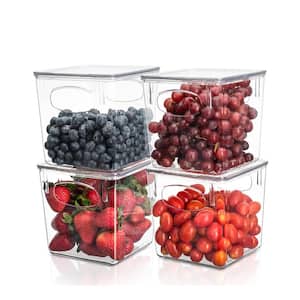 4-Pack Clear Plastic Stackable Pantry Organizer Set Storage Bins with Lid for Fridge