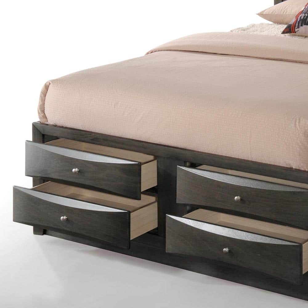Gray Oak Full Double Captain's Bed with Bookcase and Storage