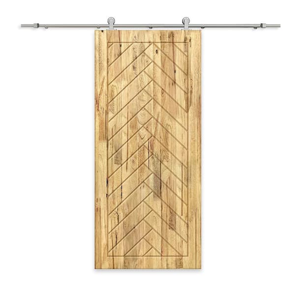 CALHOME 38 in. x 80 in. Weather Oak Stained Pine Wood Modern Interior Sliding Barn Door with Hardware Kit