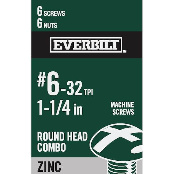 Everbilt #6-32 x 1-1/4 in. Zinc Plated Combo Round Head Machine Screw (6-Pack)