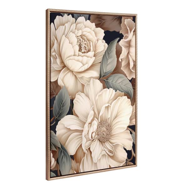 Kate and Laurel Sylvie Retro Glam Floral in Muted Color Tones 1-Piece Gold Framed Canvas Art Print, 31.50 in. x 41.50 in.