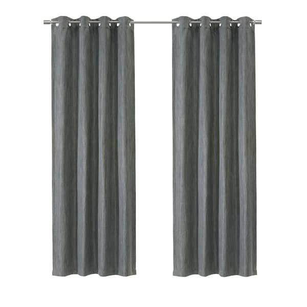 THERMALOGIC Bryson Grey Polyester Textured 52 in. W x 63 in. L Grommet Indoor Room Darkening Curtain (Single Panel)