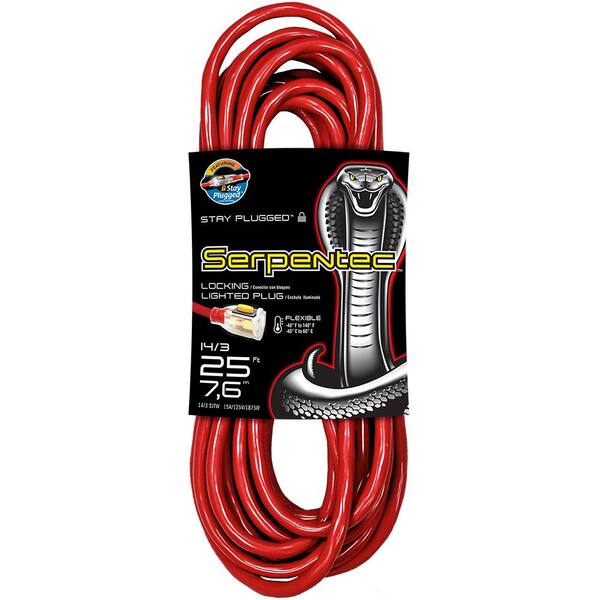 Serpentec 25 ft. 14/3 Red Locking Extension Cord