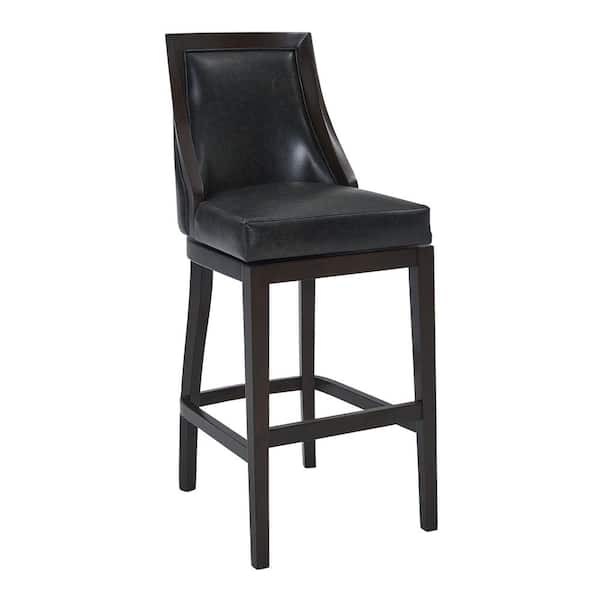 Armen Living Presley 26" Counter Height Wood Swivel Bar Stool in Espresso Finish with Onyx Faux Leather