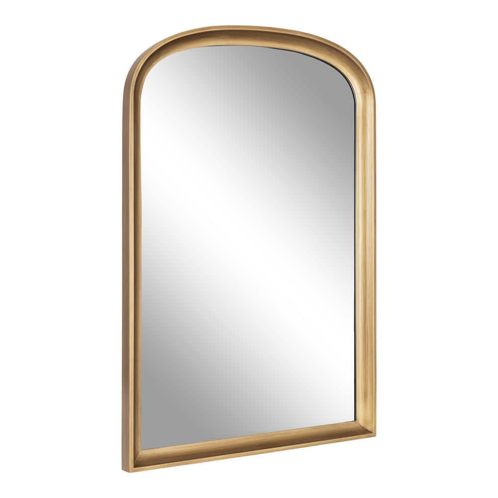 Gold Arched Wooden Wall Mirror with Basket Design, 24" x 36"