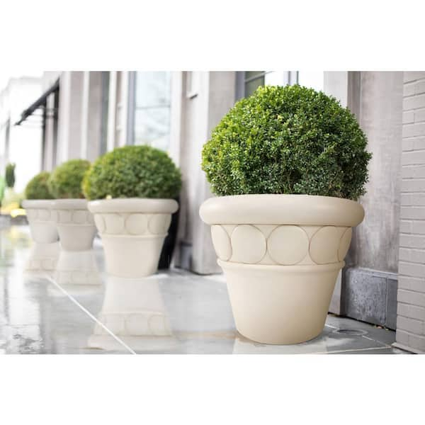 32 in. Dia Aged White Composite Commercial Planter