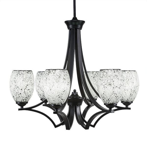 Unbranded Clevelend 6-Light Matte Black Round Chandelier with 5 in. Black Fusion Glass Shades, No bulbs included