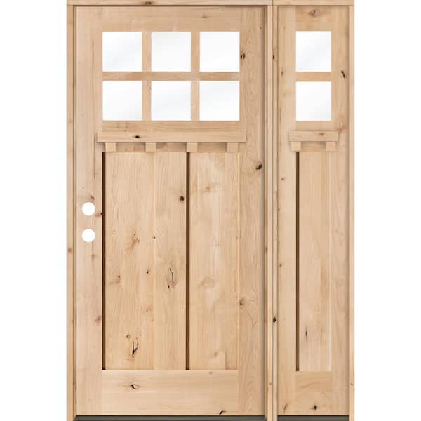 Krosswood Doors 50 in. x 80 in. Craftsman Knotty Alder 3 PNL 6 Lt DS Unfinished Right-Hand Inswing Prehung Front Door/Right Sidelite