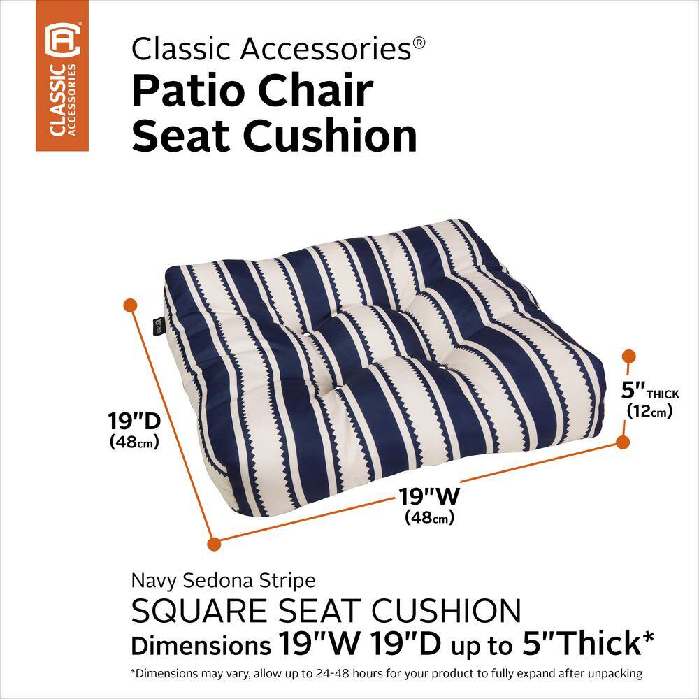 Classic Navy Sedona Stripe 19" Square Patio Seat Cushion
