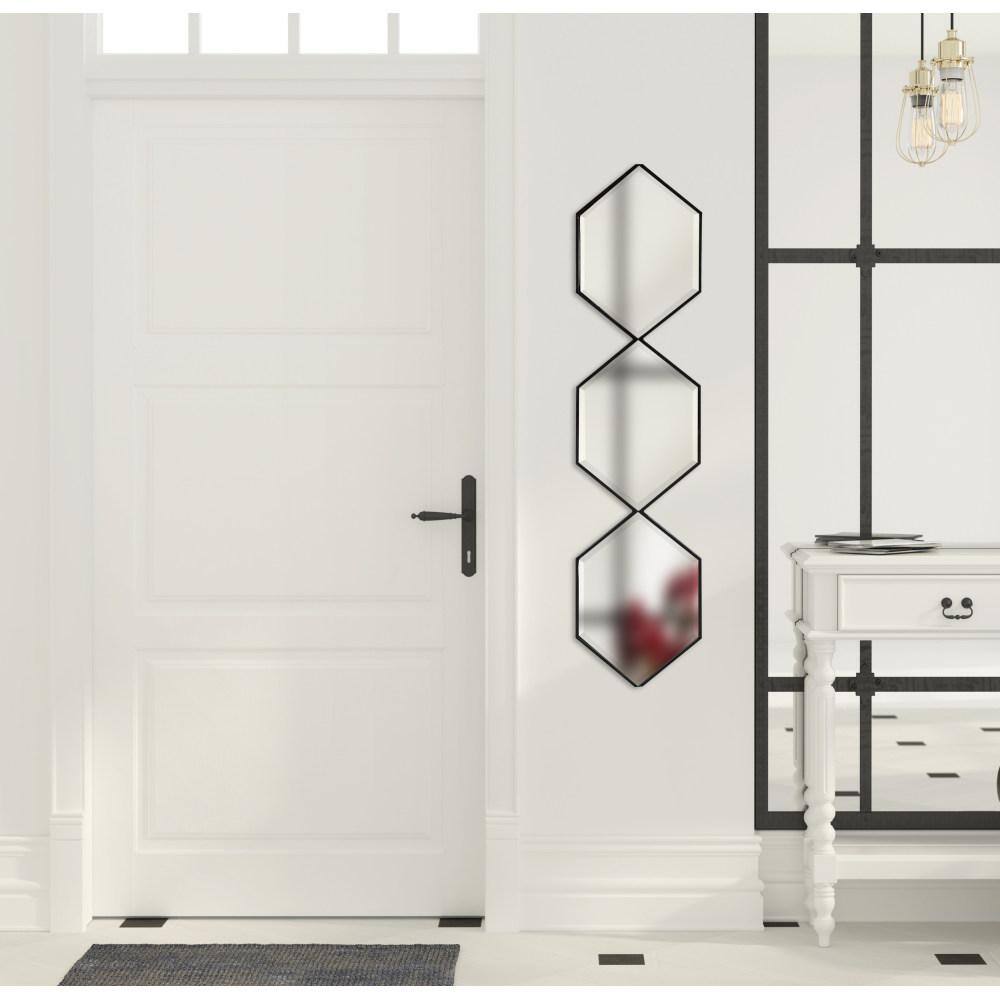 Roycen 10" x 42" Black Metal Geometric Accent Mirror