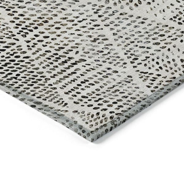 Ivory, Charcoal, Beige 5 ft. x 8 ft.  Woven Geometric Polyester Rectangle Indoor / Outdoor Area Rug