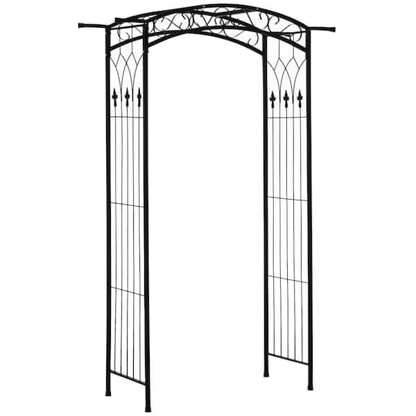 Sudzendf Black Outdoor Garden Arbor, Wedding Arch for Ceremony, Trellis with Scrollwork Design