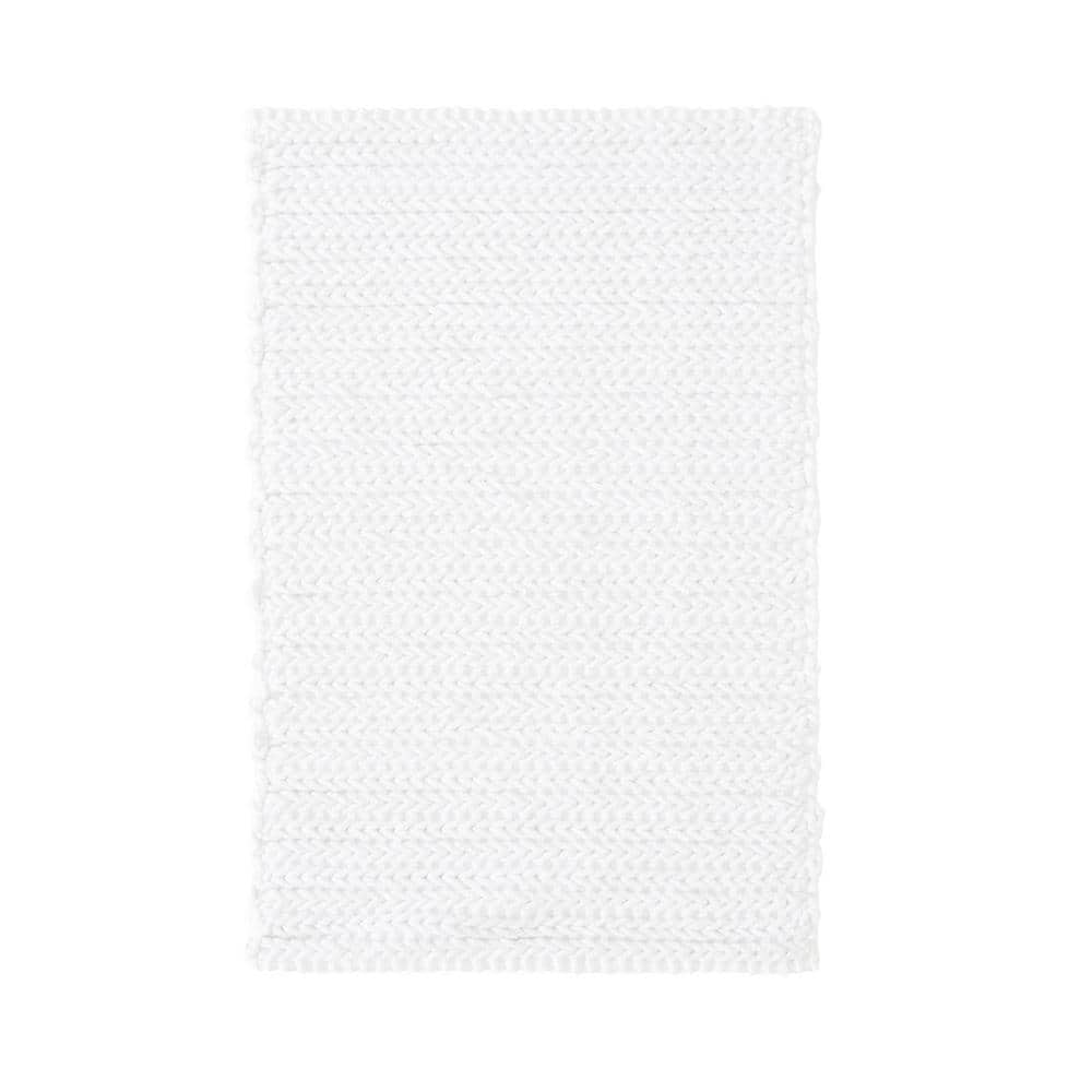 Soft White Cotton Chenille Chain Stitch 20x30 Bath Rug