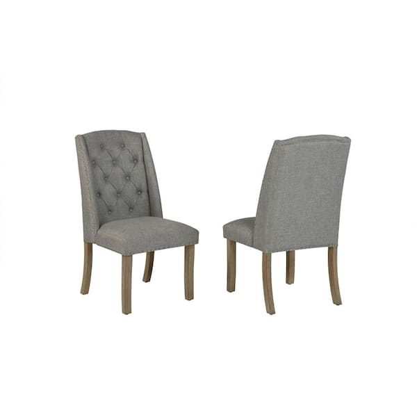 Best Quality Furniture Ameen Grey Linen Fabric With Brown Oak Veneer Finish Legs Wing Chairs Set of 2