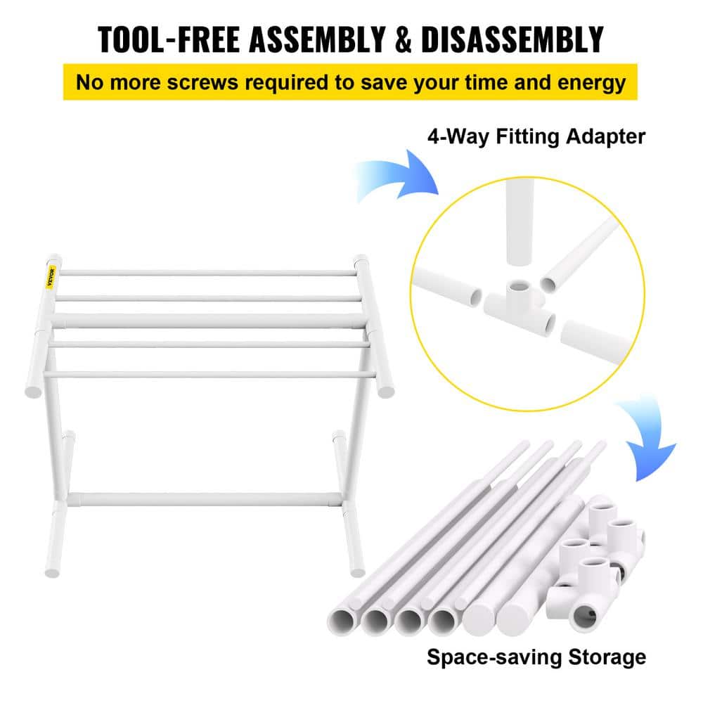 Matte White Freestanding PVC Towel Rack with 5 Holders