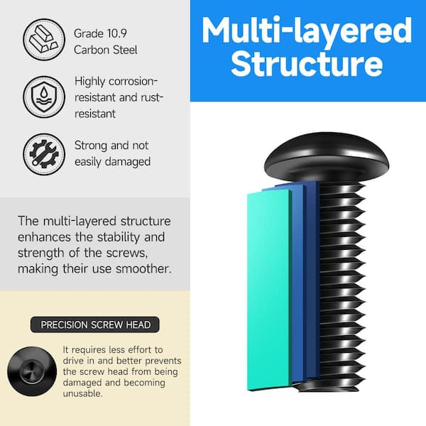 240-Piece M6 Hex Bolt Nut Assortment Kit, Grade 10.9 Alloy Steel, Button Head Socket Screws with Washers and Wrenches