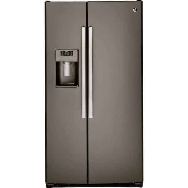 Ge 25 3 Cu Ft Side By Side Refrigerator In Slate Fingerprint Resistant Gss25gmhes The Home Depot