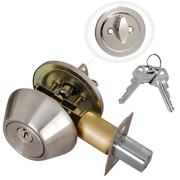 Premier Lock Stainless Steel Entry Door Lock Single Cylinder Deadbolt with 4 KW1 Keys Keyed Alike (2-Pack)