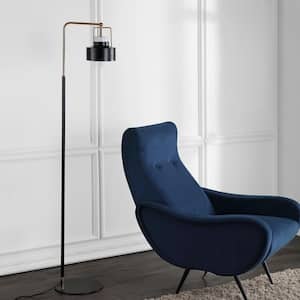 Brendon 59.5 in. Black/Brass Gold Arc Floor Lamp with Black Shade