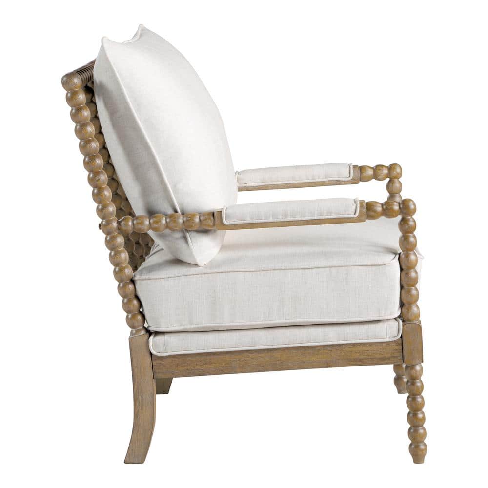 Beige Linen Spindle Accent Chair with Wood Frame