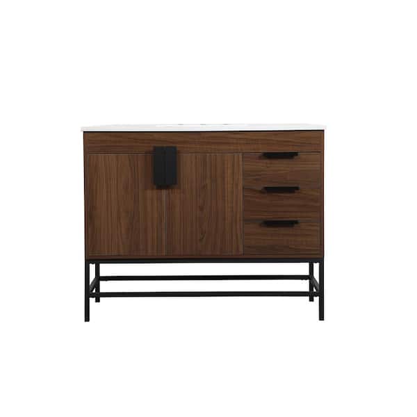 Unbranded Timeless Home 42 in. W x 22 in. D x 33.5 in. H Bath Vanity in Walnut with Ivory White Engineered Stone Top