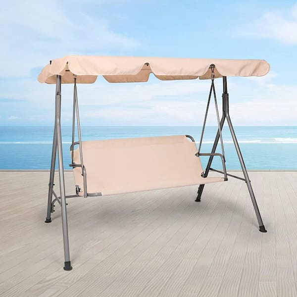 Afoxsos 3-Person Metal Outdoor Patio Swing with Canopy, Porch Lawn Swing Chair with Stand All Weather Resistant Swing Bench