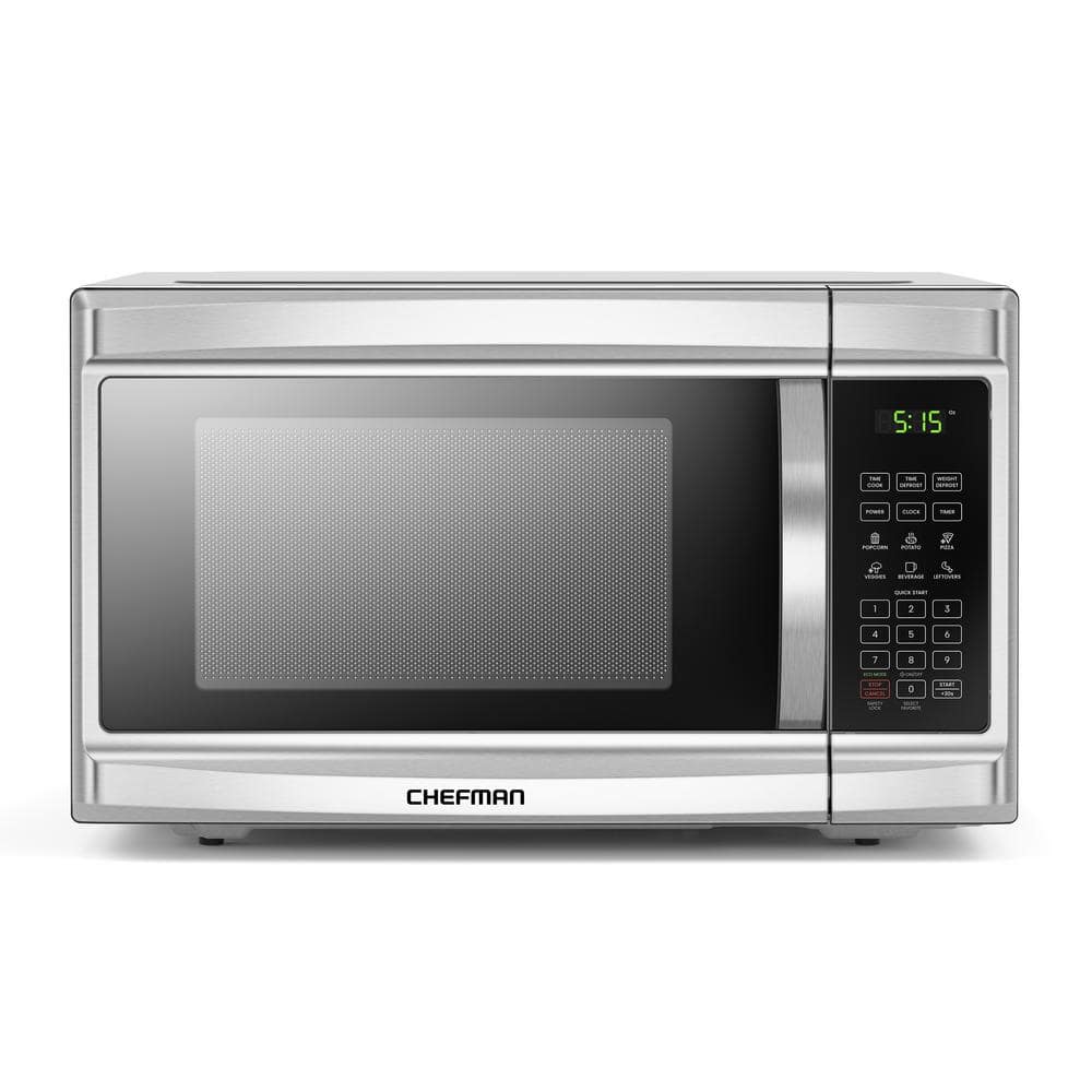 Chefman 0.7 cu. ft. Countertop Microwave in Black Stainless Steel with  Presets, Power Levels, Mut, Child lock, 700 Watts RJ55-SS-7 - The Home Depot