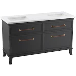 Artifacts 60 in. W x 21.9 in. D x 34.5 in. H Double Sink Freestanding Bath Vanity in Slate Grey with White Quartz Top