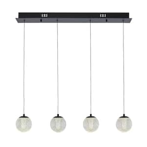 Sunburst 4-Light Black Integrated LED Linear Chandelier Light Fixture with Acrylic Globe Shades