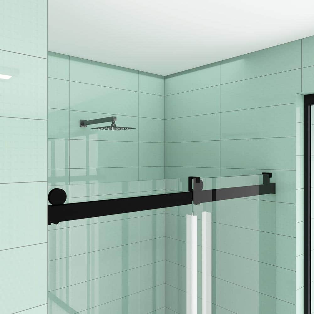 Matte Black Frameless Sliding Shower Door with Clear Tempered Glass