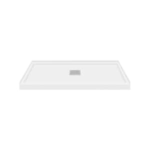 Linear 32 in. L x 48 in. W Alcove Shower Pan Base with Center Drain in White