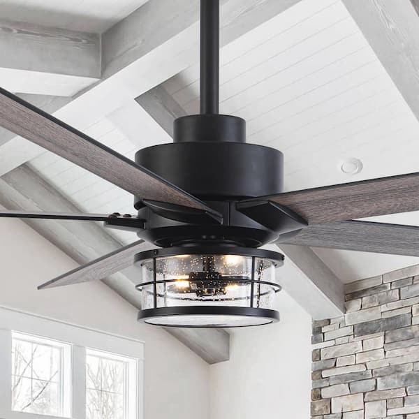 Parrot Uncle Barnn 65 in. Industrial Matte Black Downrod Mount LED Ceiling Fan with Lights and Remote Control