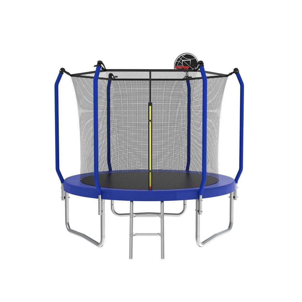8 ft. Outdoor Round Blue Trampoline with Safety Enclosure Net, Basketball Hoop price history on PriceWatchPro