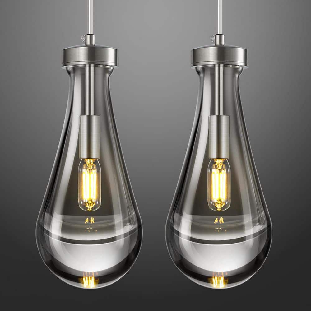 Raindrop Pendant Lights Kitchen Island Teardrop Nickel Hanging Light Fixtures Clear Solid Glass Pendant Light (2-Pack) price history on PriceWatchPro