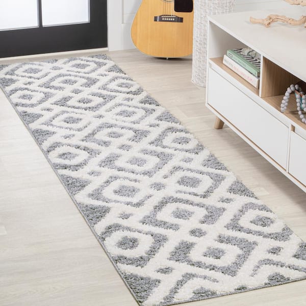 JONATHAN Y Astrid Retro Cream/Gray 2 ft. x 8 ft. Trellis High-Low Runner Rug