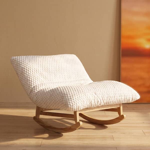 Modern Antique White Bean Bag Rocking Chair with Solid Wood Frame and Backrest for Living Room and Bedroom