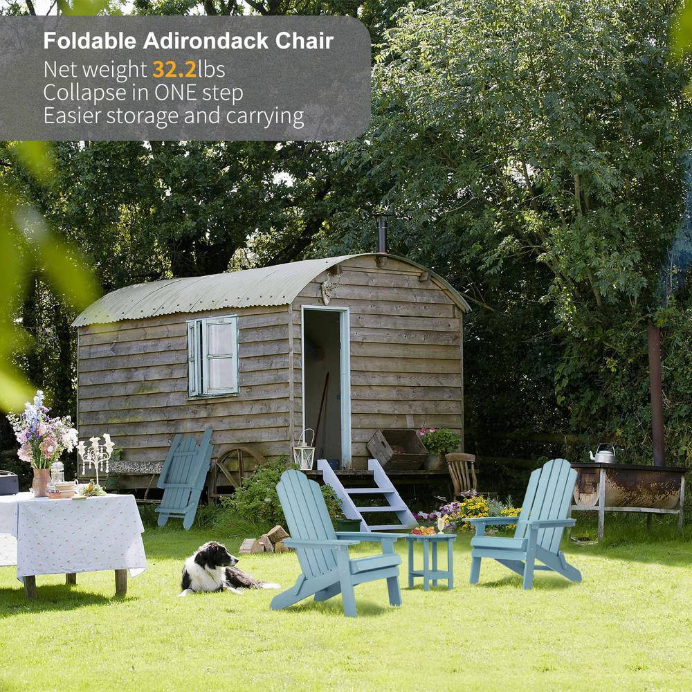 Blue Plastic Folding Adirondack Armchair Set for Outdoor Use