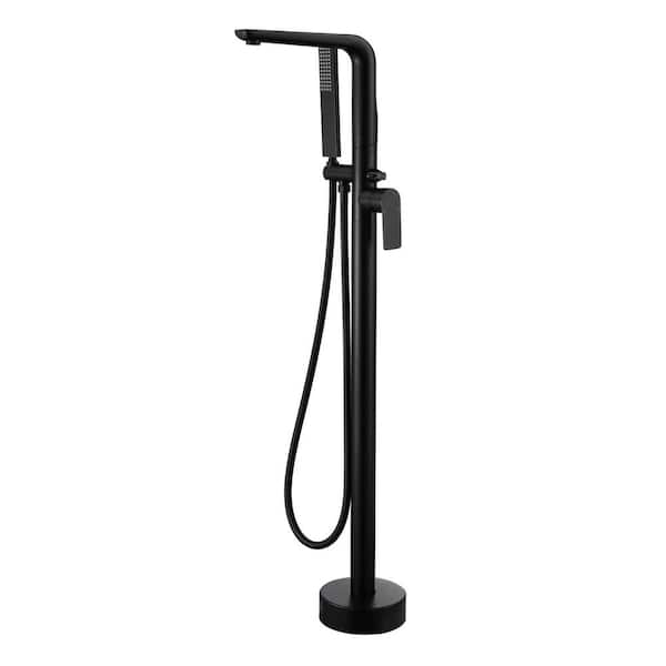 FLG Single-Handle Freestanding Tub Faucet with Hand Shower Brass Floor Mount Tub Filler in Matte Black