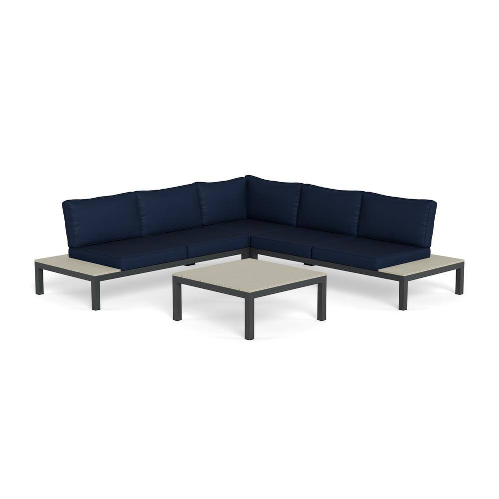Lakeview Navy Aluminum 5-Person Outdoor Sectional with Side Tables