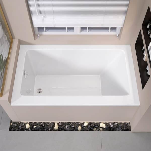 Dor 54 in. x 32 in. Rectangular Acrylic Soaking Drop-In Bathtub with Left Drain Hole in Glossy White