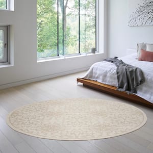 Jubilant Ivory Beige 8 ft. x 8 ft. Floral Transitional Round Area Rug