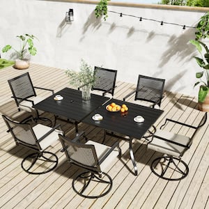 8-Piece Metal Outdoor Patio Dining Set with Square Table with 1.65 in. Umbrella Hole and Swivel Chairs