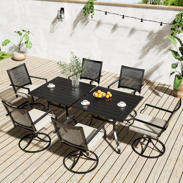 Boyel Living 8-Piece Metal Outdoor Patio Dining Set with Square Table with 1.65 in. Umbrella Hole and Swivel Chairs