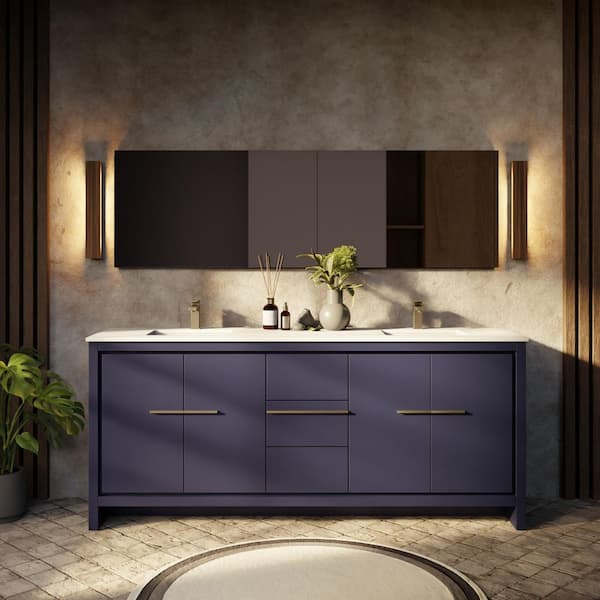Lexora Clairo 80 in. W x 20 in. D Navy Blue Double Bath Vanity