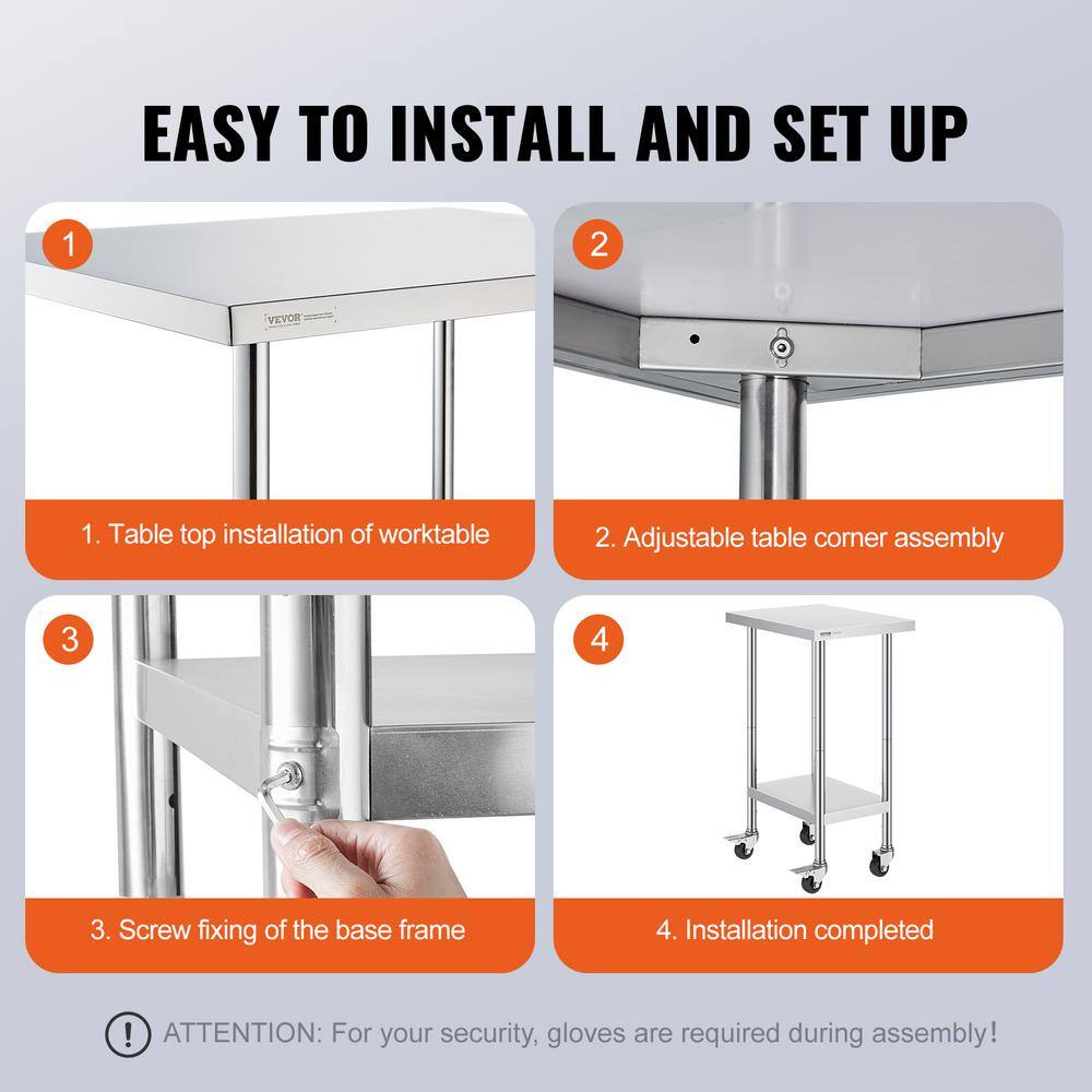 Silver Stainless Steel Adjustable Height Kitchen Cart