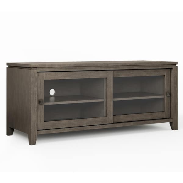 Simpli Home Cosmopolitan Solid Wood 48 in. Wide Contemporary TV Media Stand in Farmhouse Grey For TVs up to 55 in.