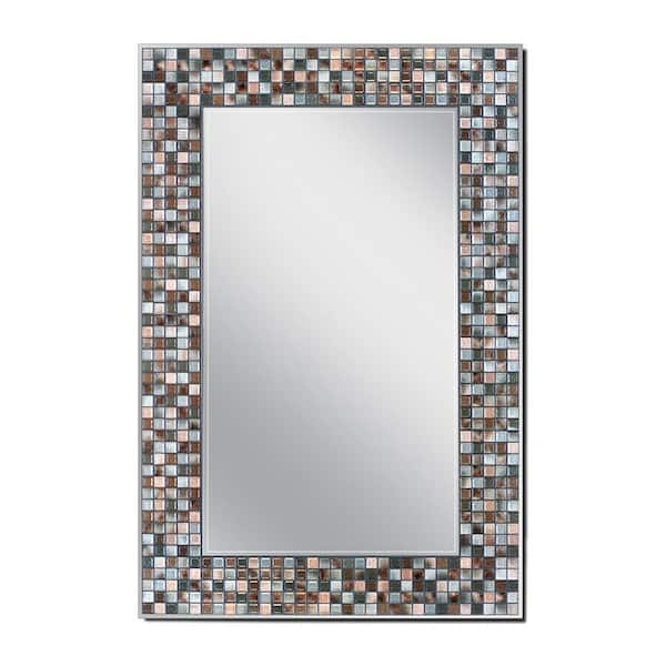 Deco Mirror Mosaic 24 in. W x 36 in. H Frameless Rectangular Bathroom Vanity Mirror in Espresso,charcoal, gray copper